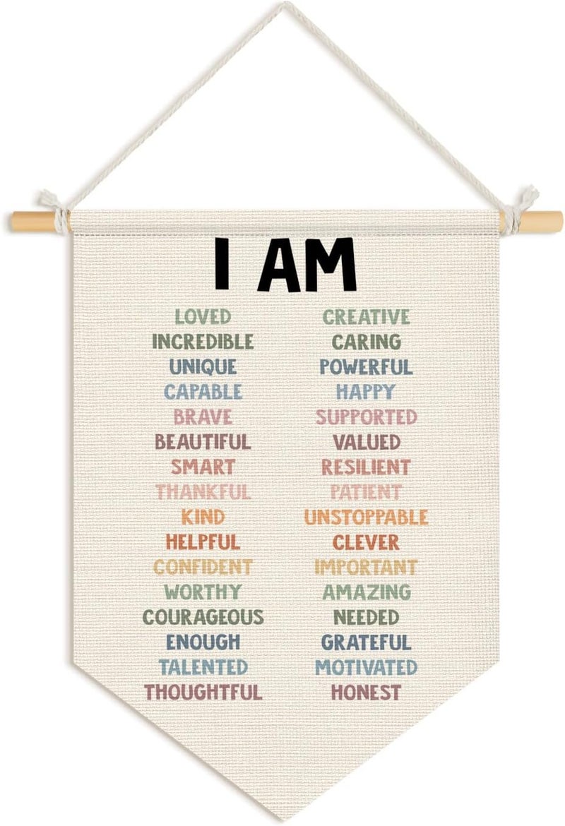 Wheatwin Positive Affirmations for Kids, Boho Classroom Decor Wall Hanging Pennant Flag Banner, I Am Affirmation Wall Decor for Kids Nursery Toddler Room Bedroom Classroom 15x11 Inch - Image 1